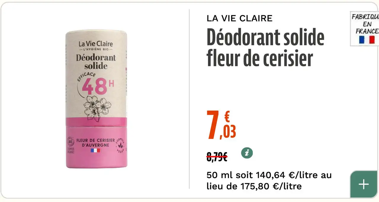 LA VIE CLAIRE Déodorant solide fleur de cerisier