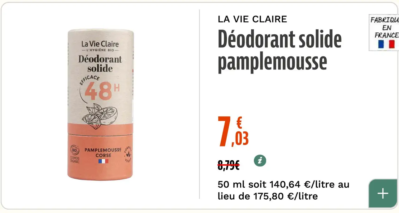 LA VIE CLAIRE Déodorant solide pamplemousse