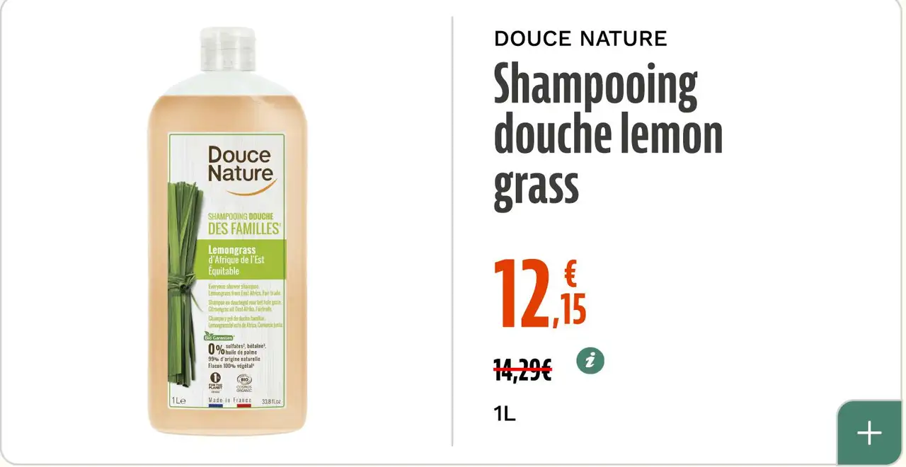 DOUCE NATURE Shampooing douche lemon grass