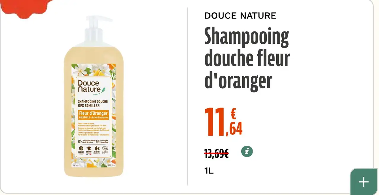 DOUCE NATURE Shampooing douche fleur d'oranger
