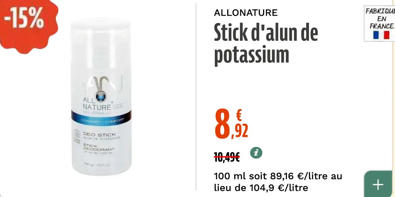 ALLONATURE Stick d'alun de potassium