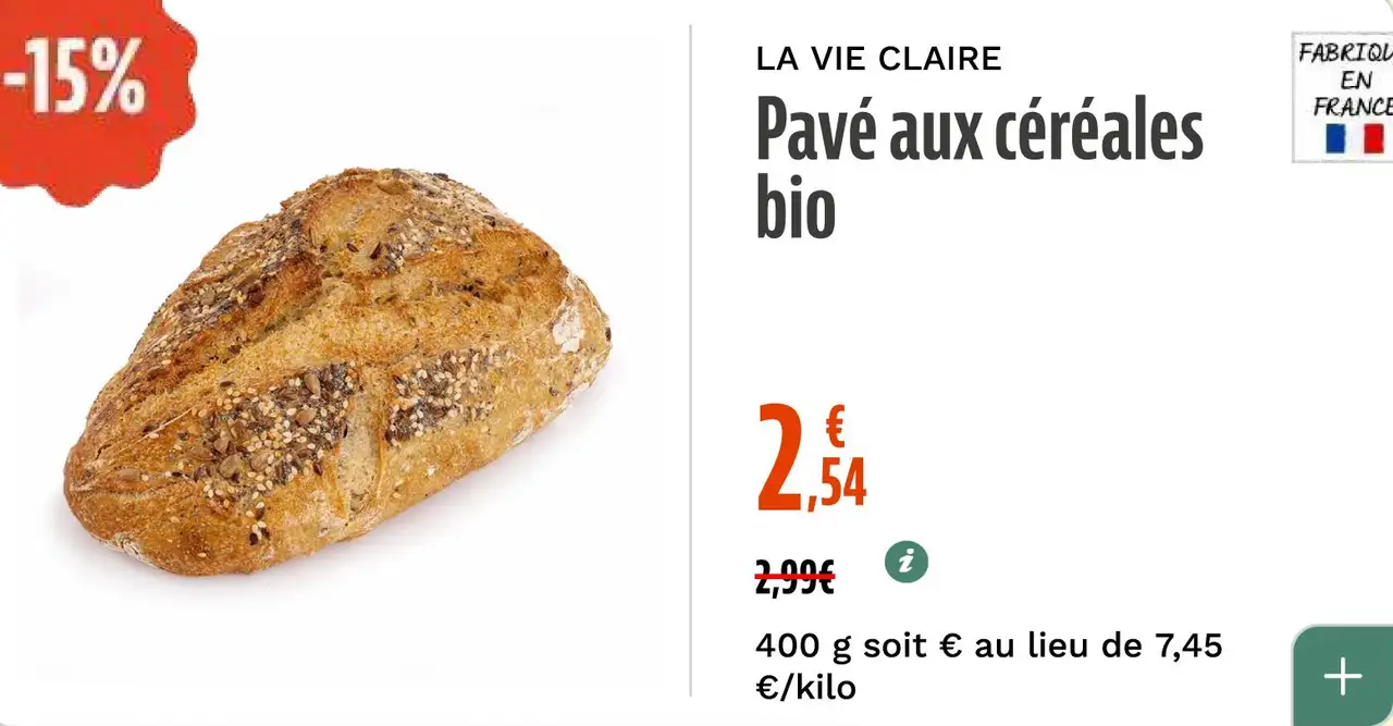 LA VIE CLAIRE Pavé aux céréales bio
