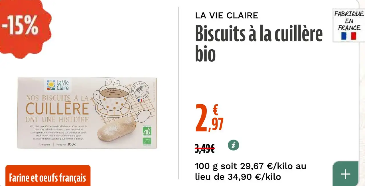 LA VIE CLAIRE Biscuits à la cuillère bio
