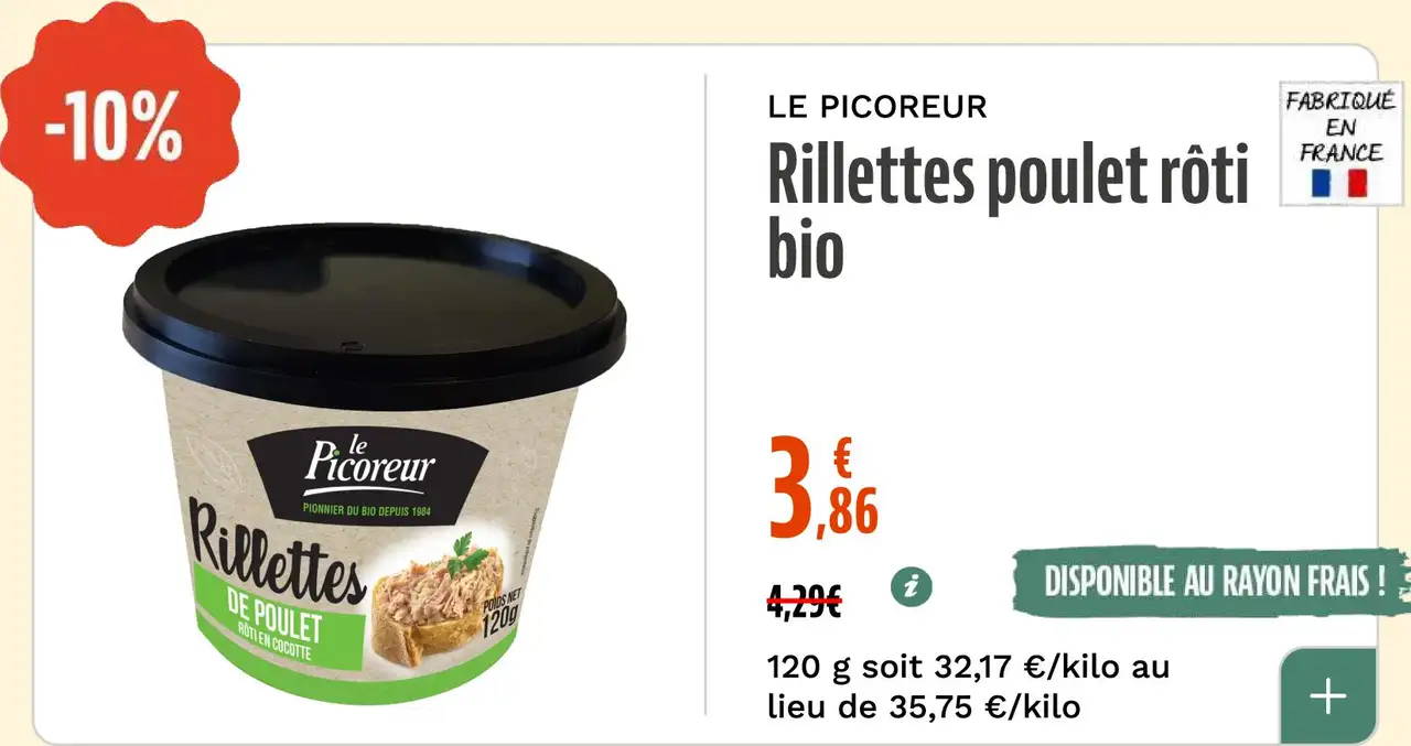 Rillettes poulet rôti bio LE PICOREUR