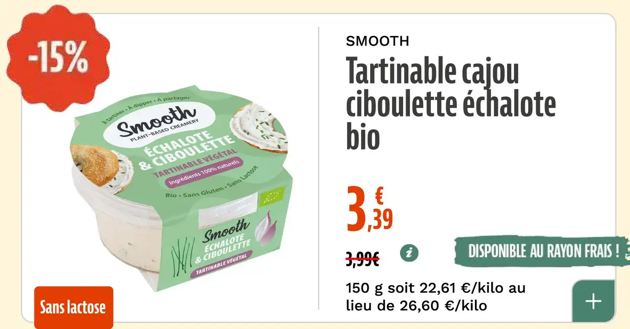 Tartinable cajou ciboulette échalote bio SMOOTH