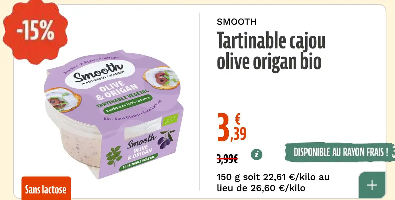 Tartinable cajou olive origan bio SMOOTH