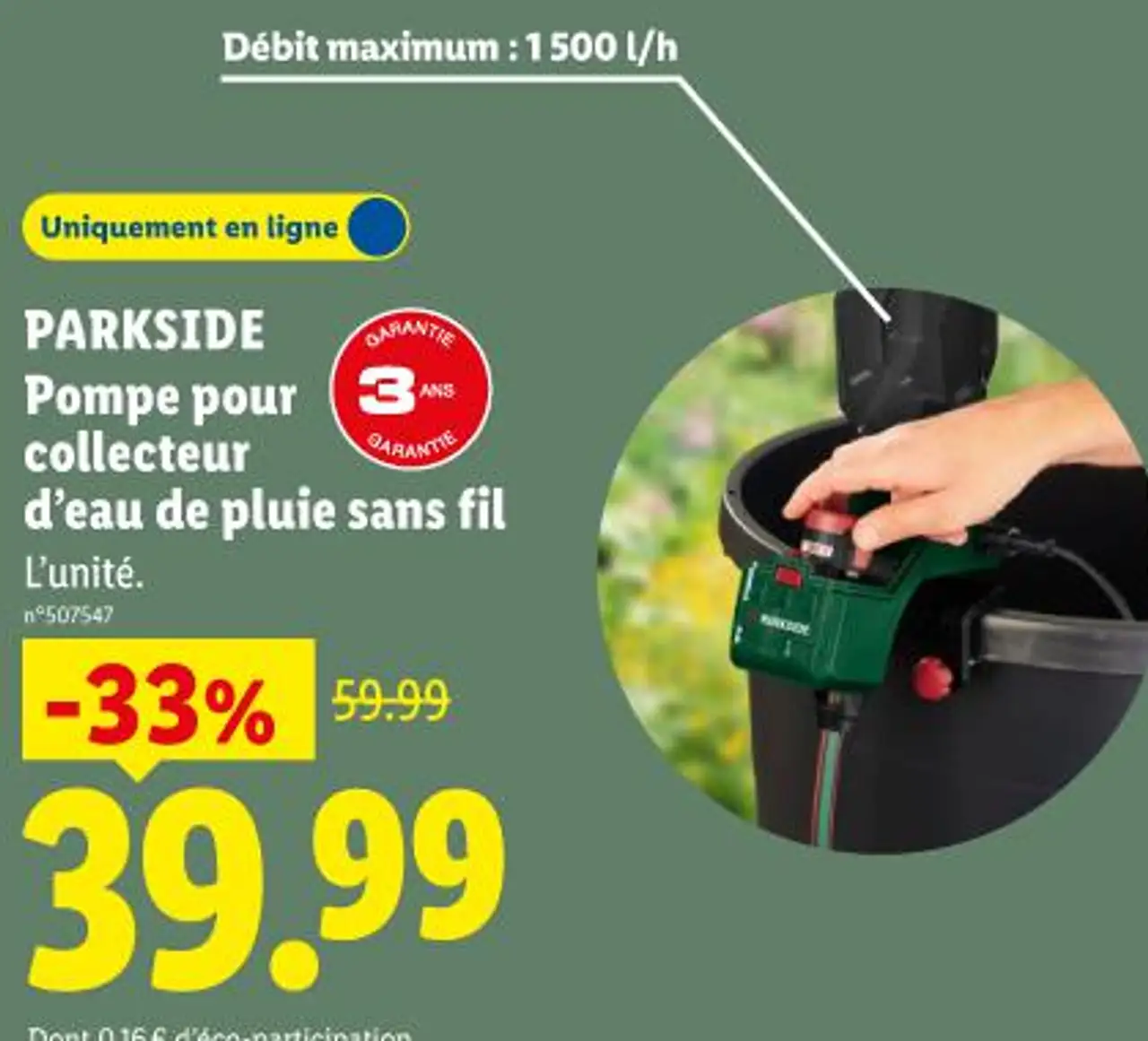 PARKSIDE Pompe pour collecteur d’eau de pluie sans fil