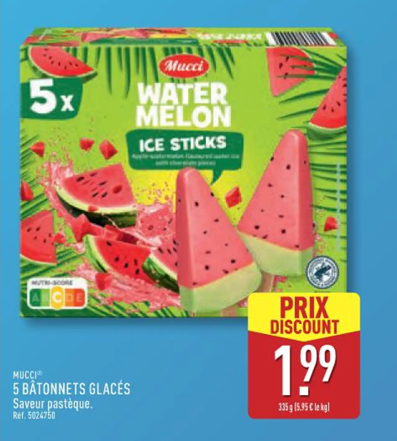 MUCCI® 5 Bâtonnets Glacés Saveur pastèque