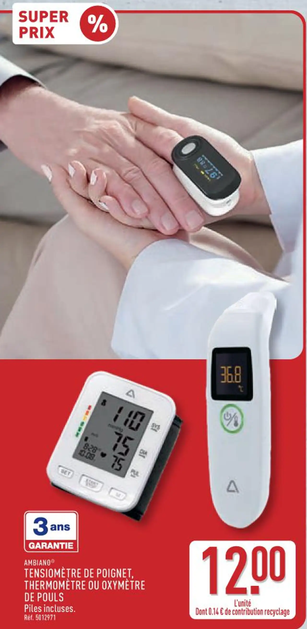 AMBIANO® Tensiomètre de poignet, thermomètre ou oxymètre de pouls