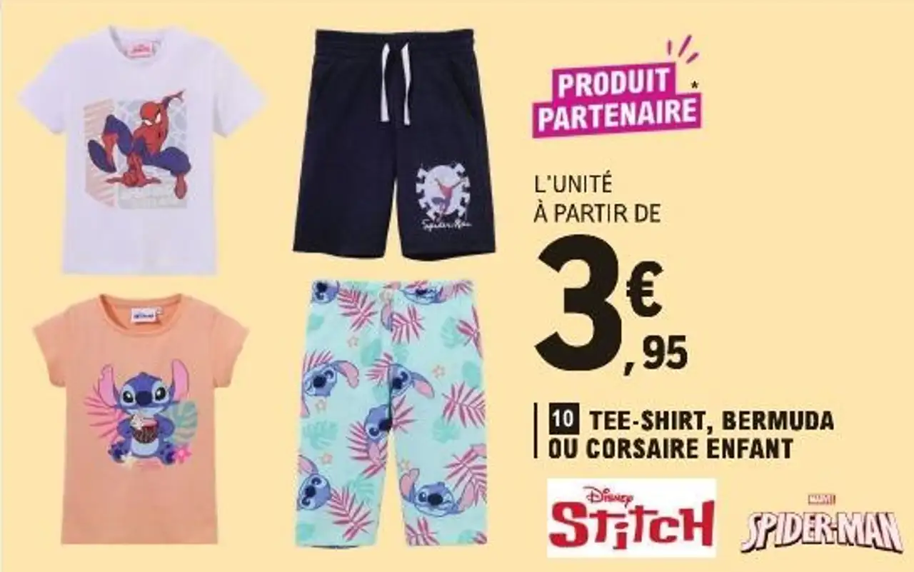 Tee-shirt, Bermuda ou Corsaire Enfant Stitch / Spider-Man