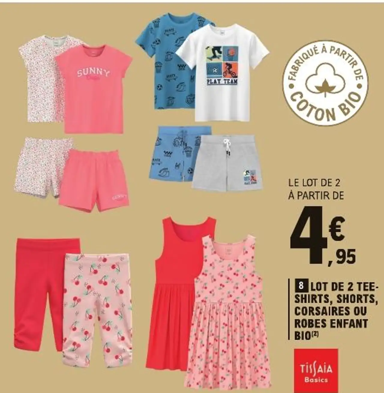 Tissaia Basics Lot de 2 Tee-shirts, Shorts, Corsaires ou Robes Enfant Bio