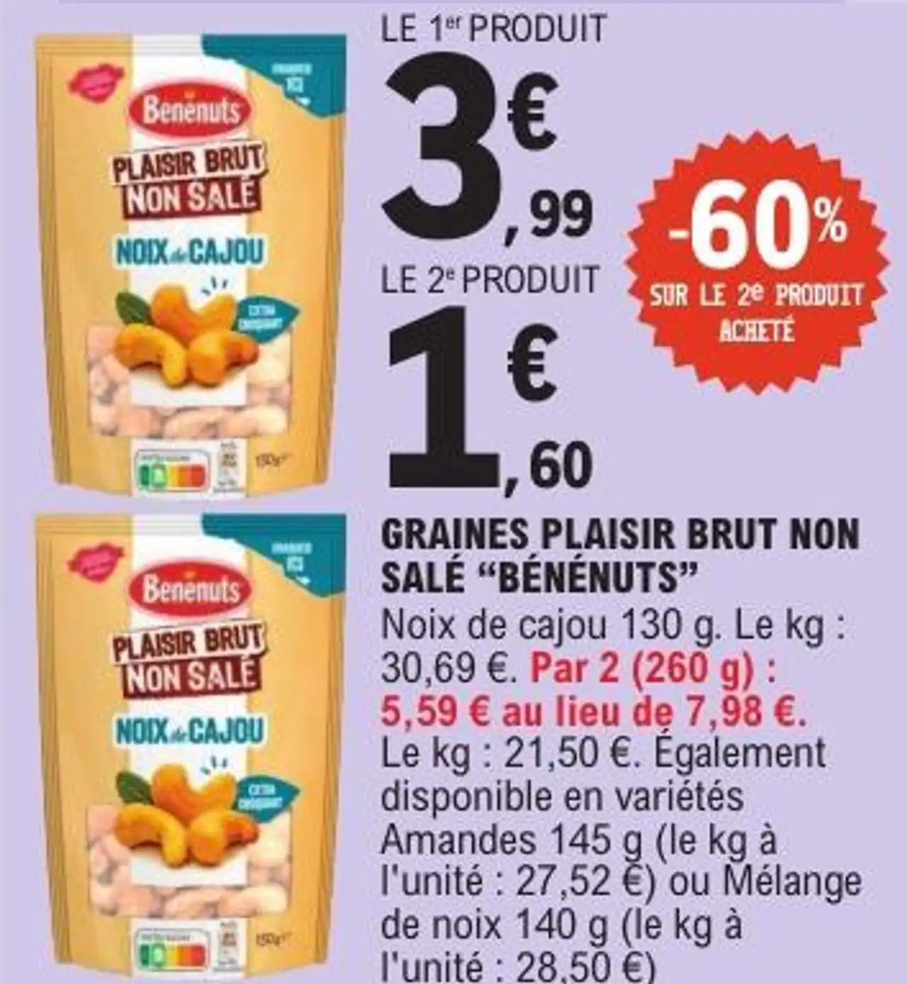 Graines Plaisir Brut Non Salé "Bénénuts" Noix de cajou