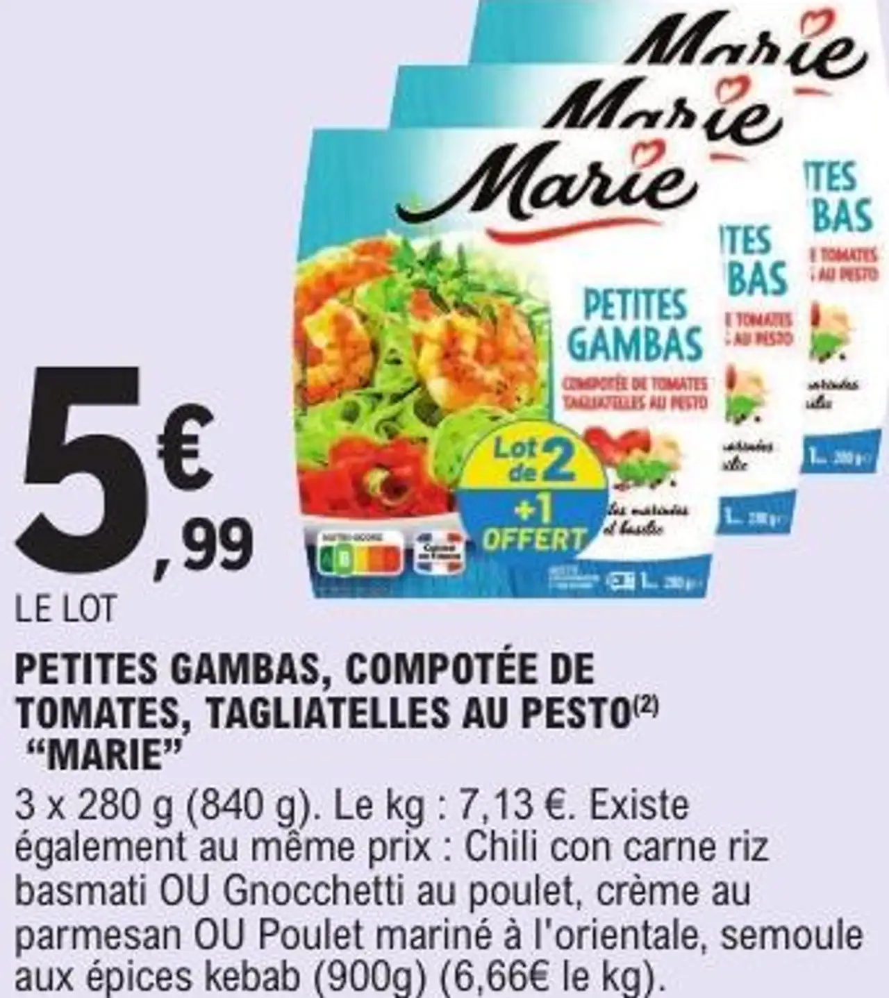 PETITES GAMBAS, COMPOTÉE DE TOMATES, TAGLIATELLES AU PESTO MARIE