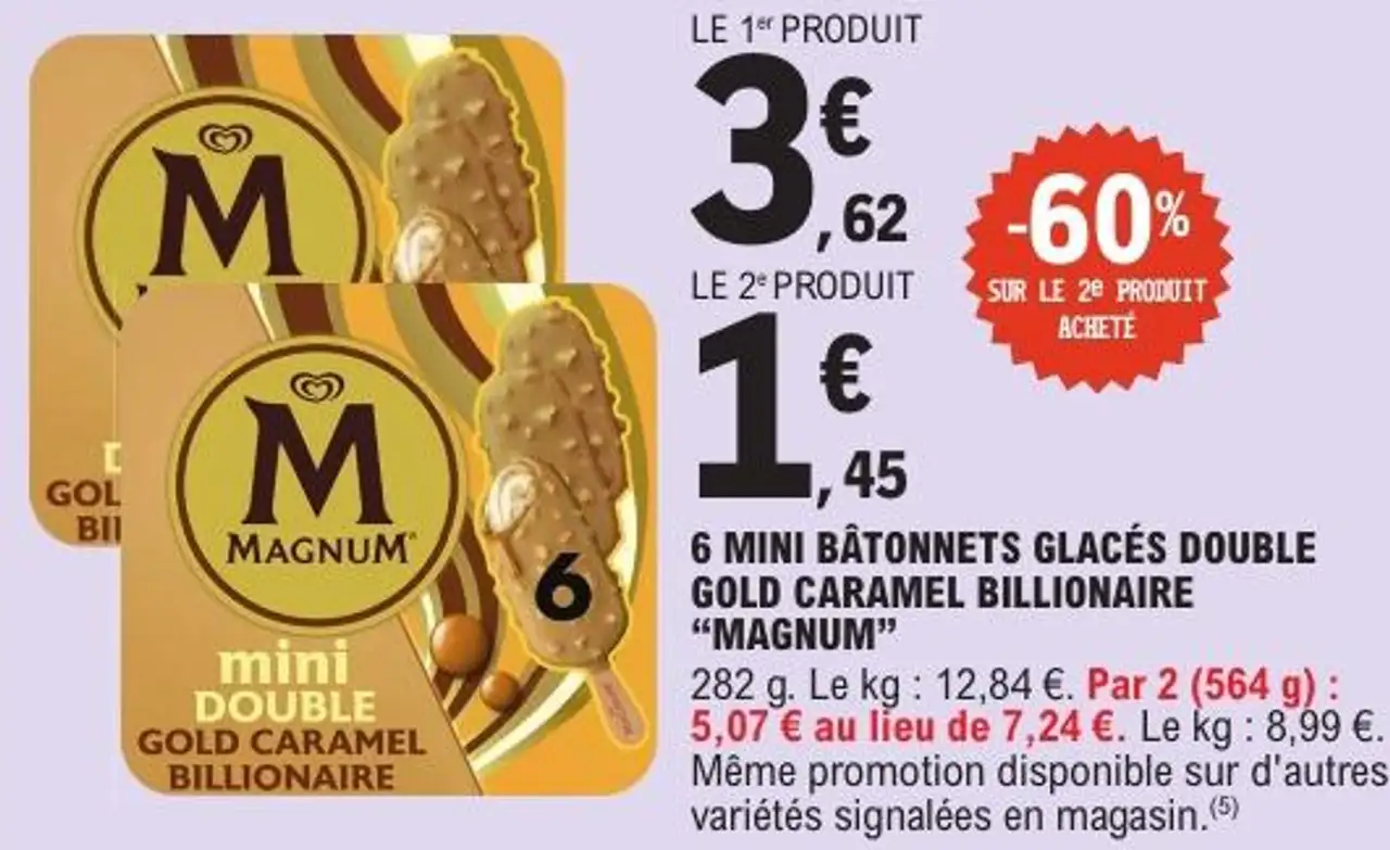 6 MINI BÂTONNETS GLACÉS DOUBLE GOLD CARAMEL BILLIONAIRE "MAGNUM"