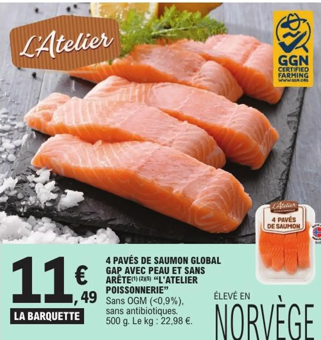 4 Pavés de saumon global GAP avec peau et sans arête "L'Atelier Poissonnerie"
