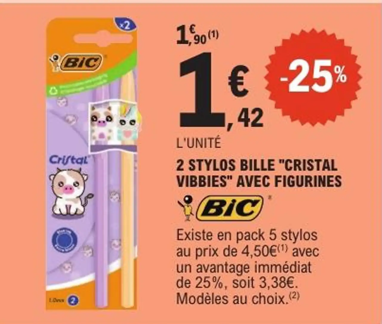 BIC 2 stylos bille "Cristal Vibbies" avec figurines