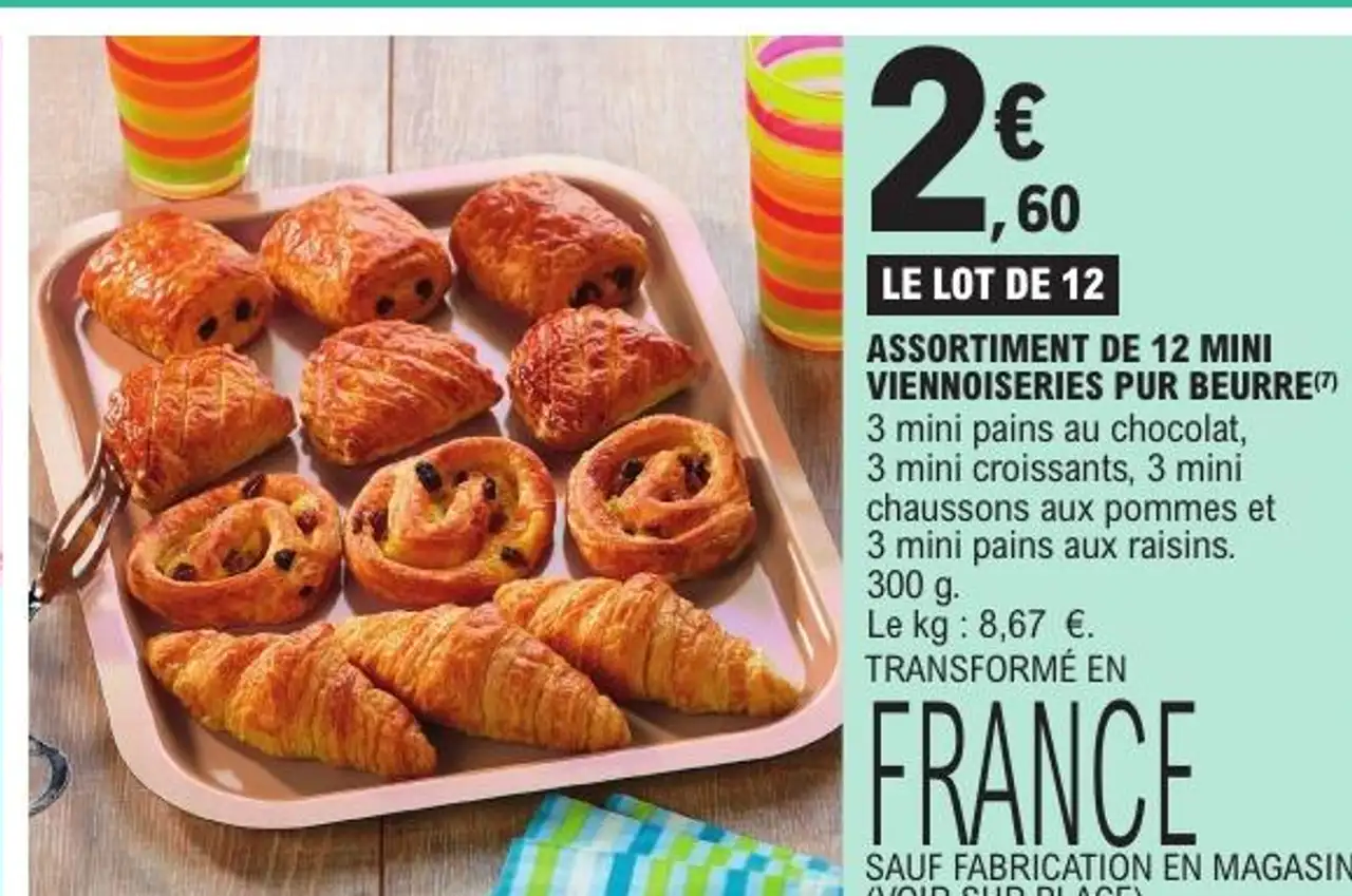 Assortiment de 12 mini viennoiseries pur beurre