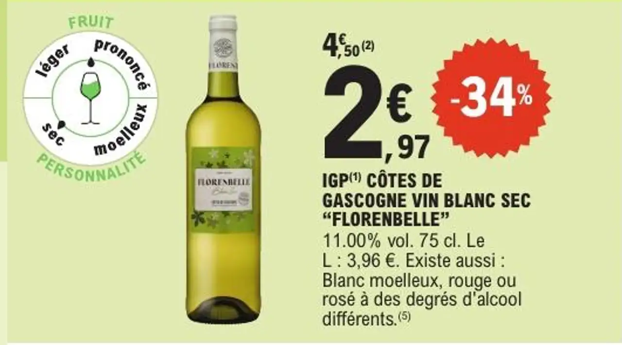 IGP Côtes de Gascogne Vin Blanc Sec Florenbelle