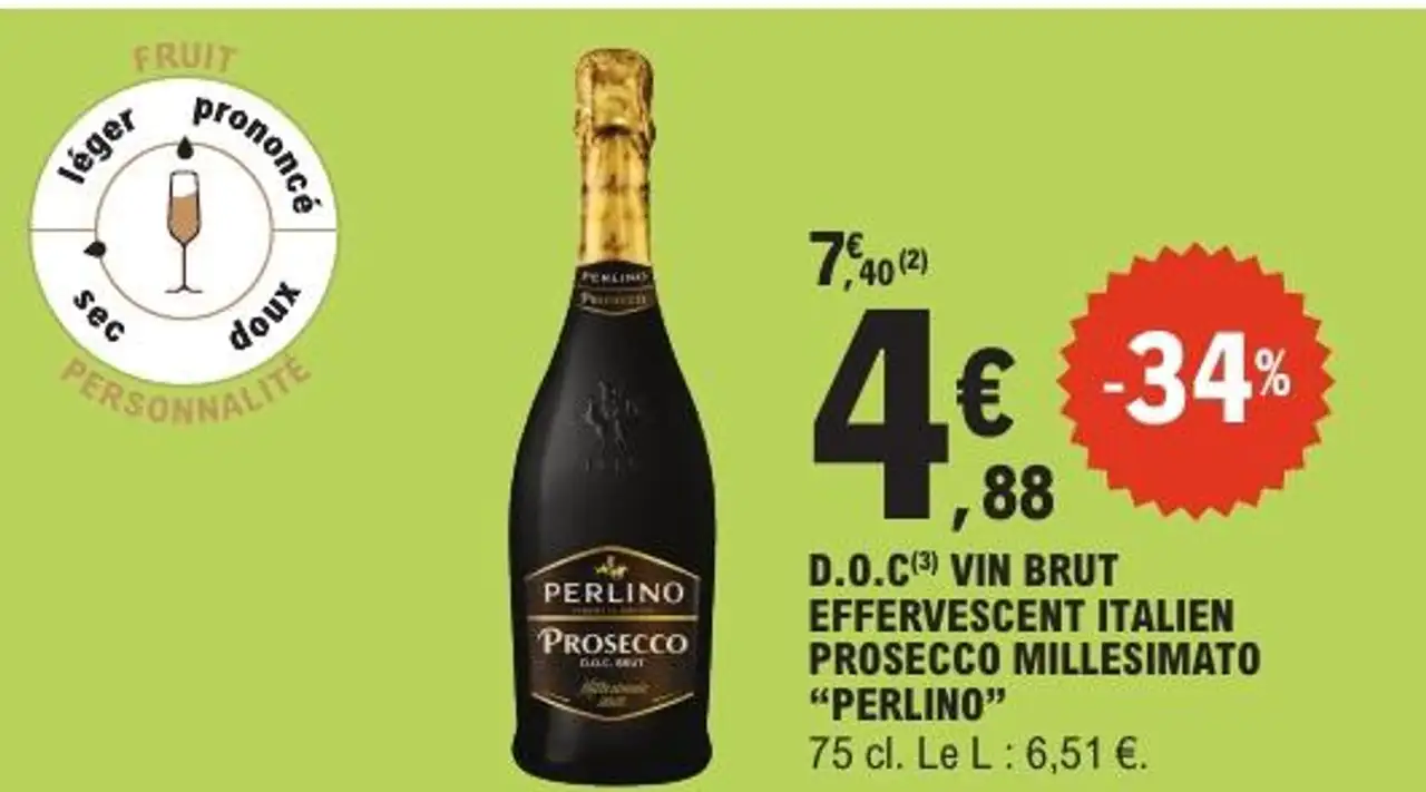 D.O.C Vin Brut Effervescent Italien Prosecco Millesimato "Perlino"