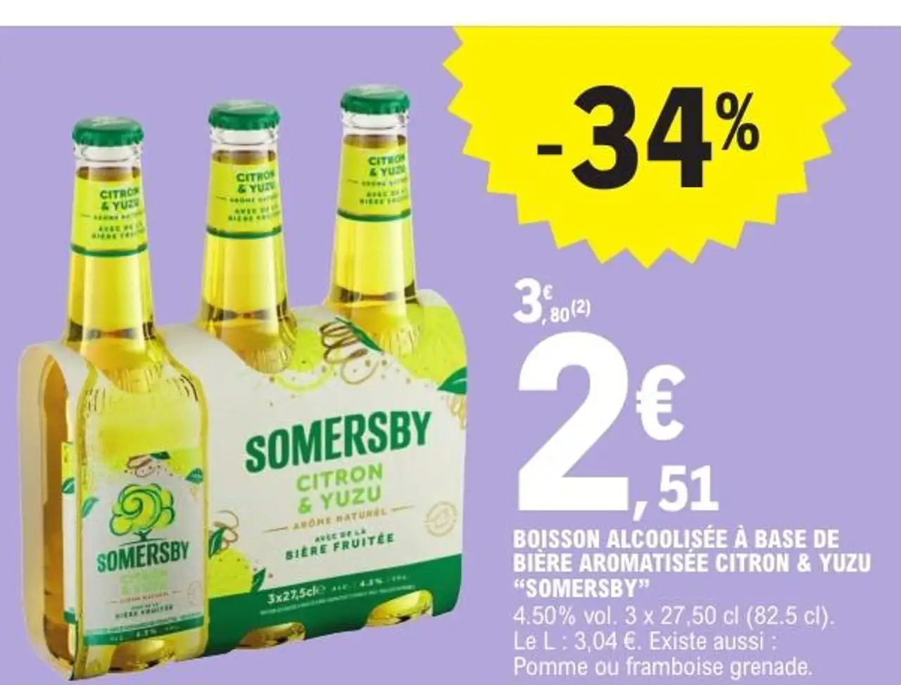 BOISSON ALCOOLISEE A BASE DE BIERE AROMATISEE CITRON & YUZU "SOMERSBY"