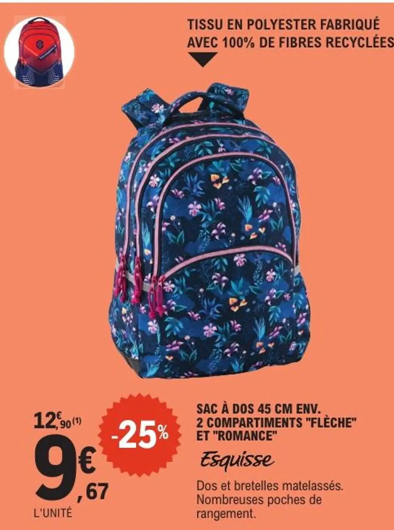 Esquisse Sac à dos 45 cm env. 2 compartiments "Flèche" et "Romance"