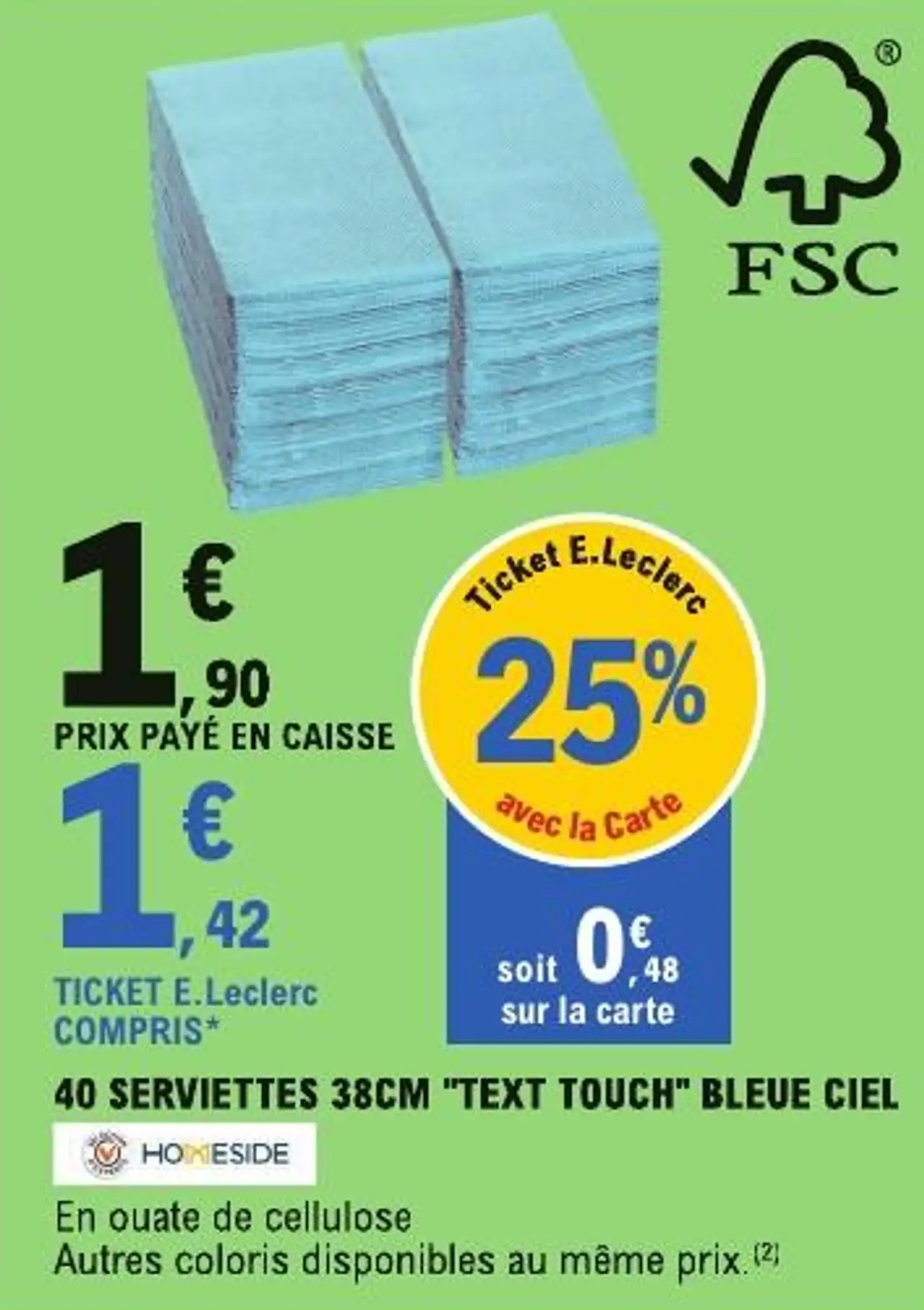 40 serviettes 38cm "Text Touch" bleue ciel Homeside