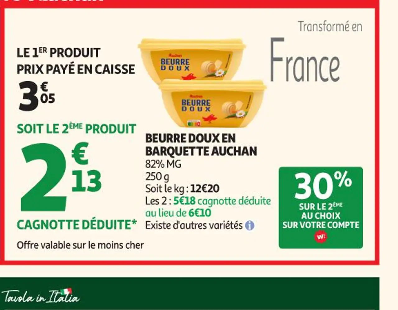 BEURRE DOUX EN BARQUETTE AUCHAN