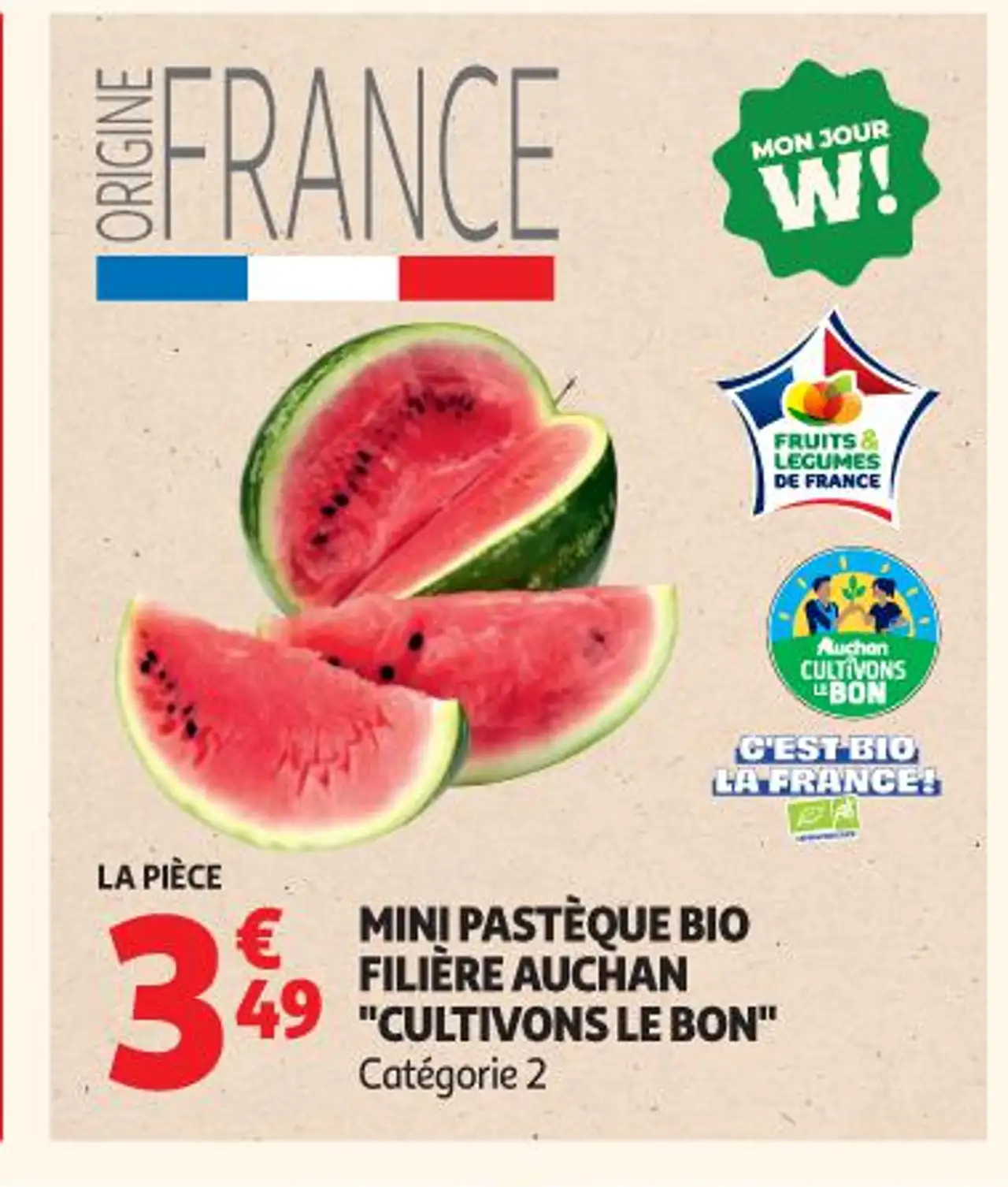 MINI PASTÈQUE BIO FILIÈRE AUCHAN "CULTIVONS LE BON"