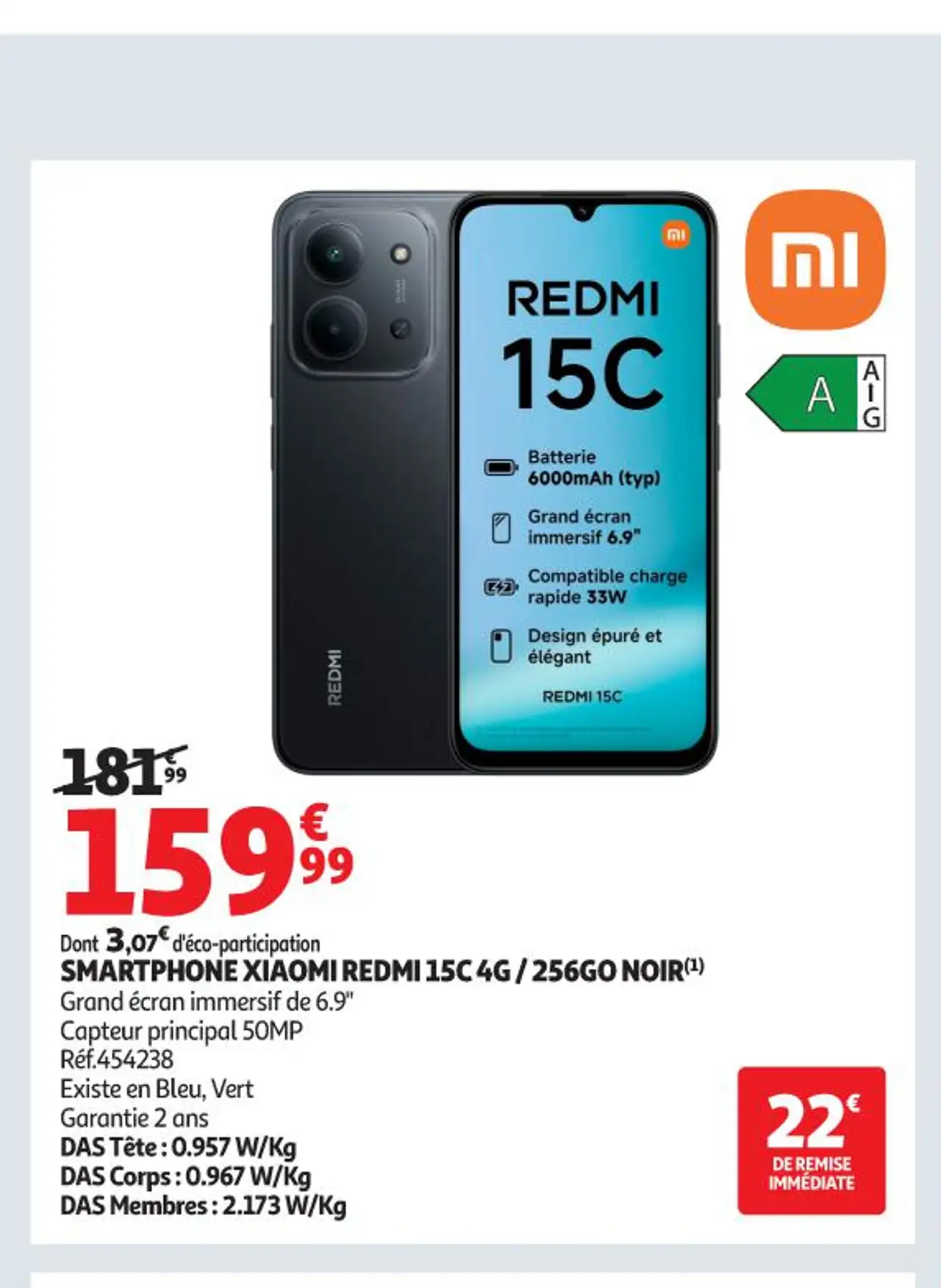 SMARTPHONE XIAOMI REDMI 15C 4G / 256GO NOIR