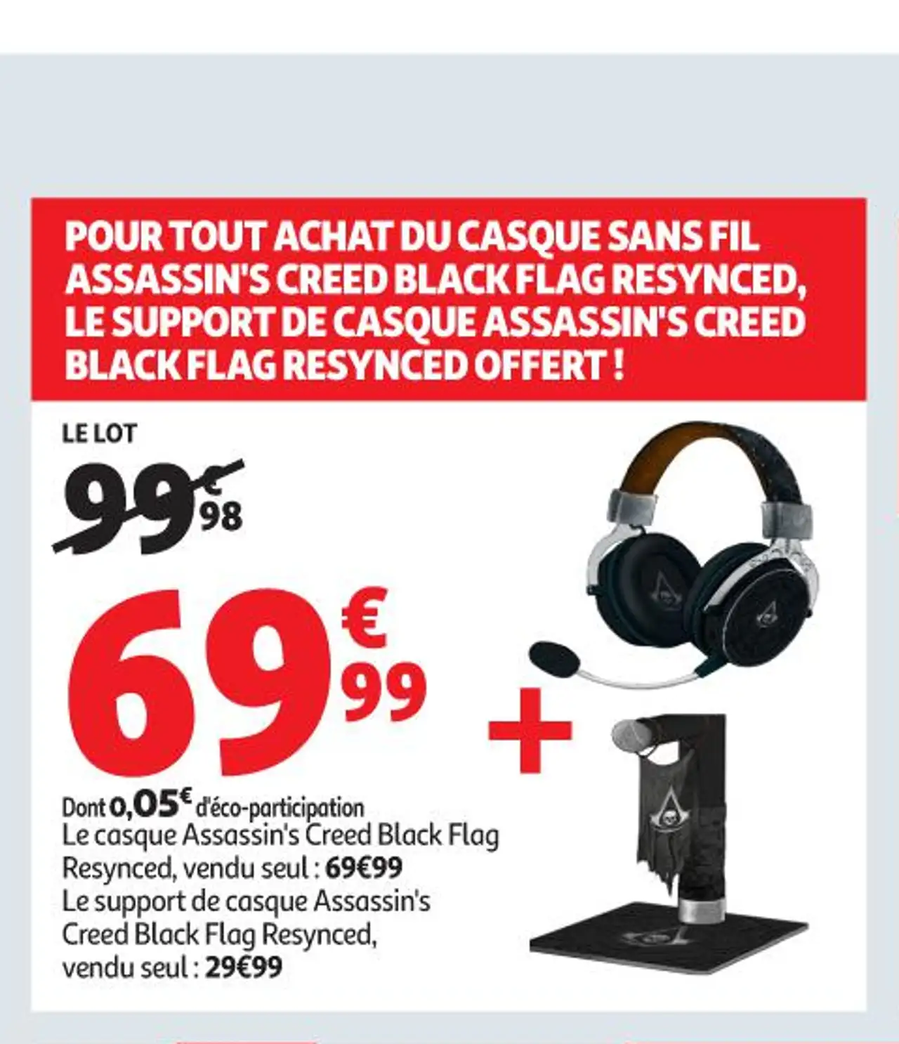 Le lot Casque sans fil Assassin's Creed Black Flag Resynced + Le support de casque