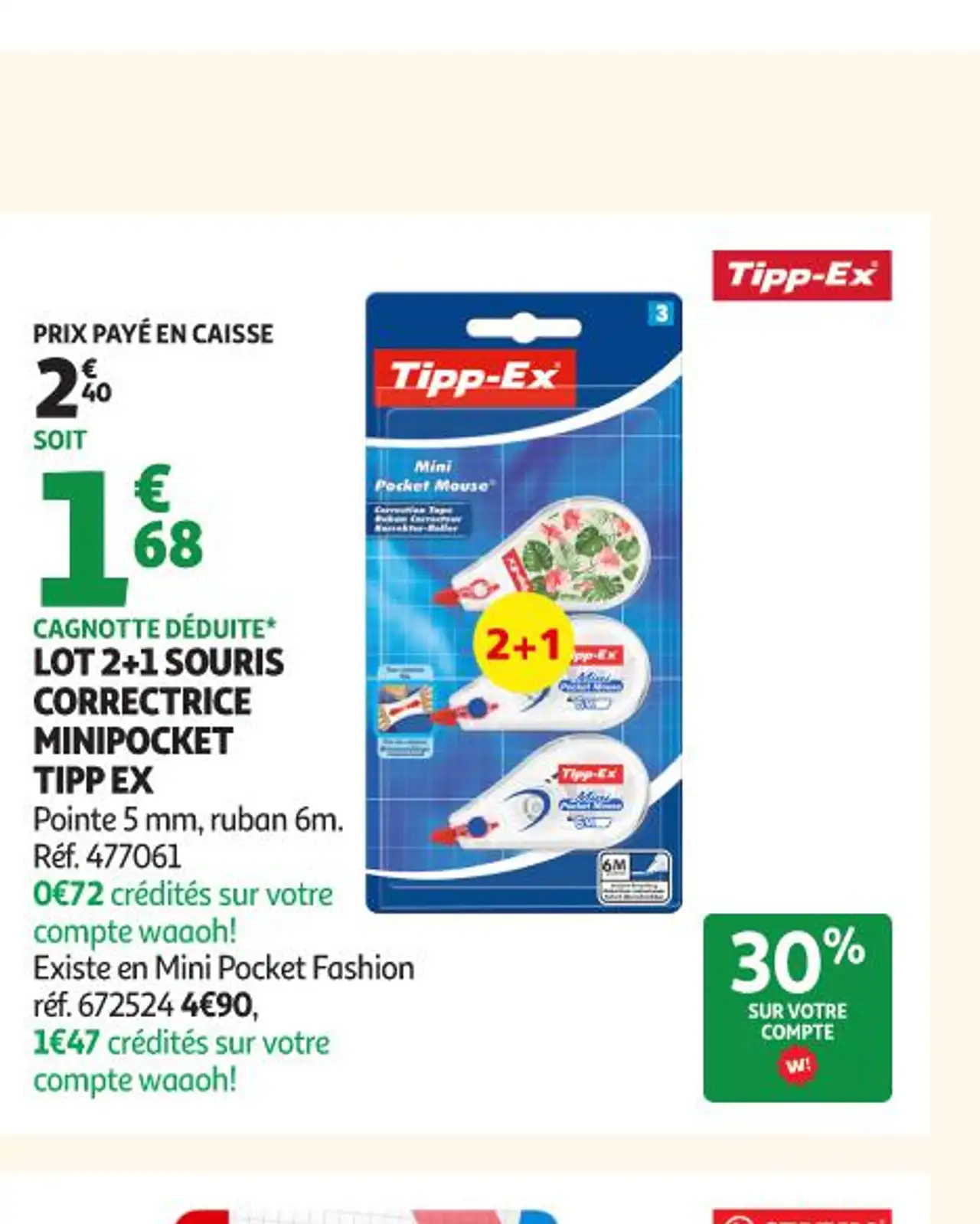 Lot 2+1 Souris correctrice minipocket Tipp-Ex