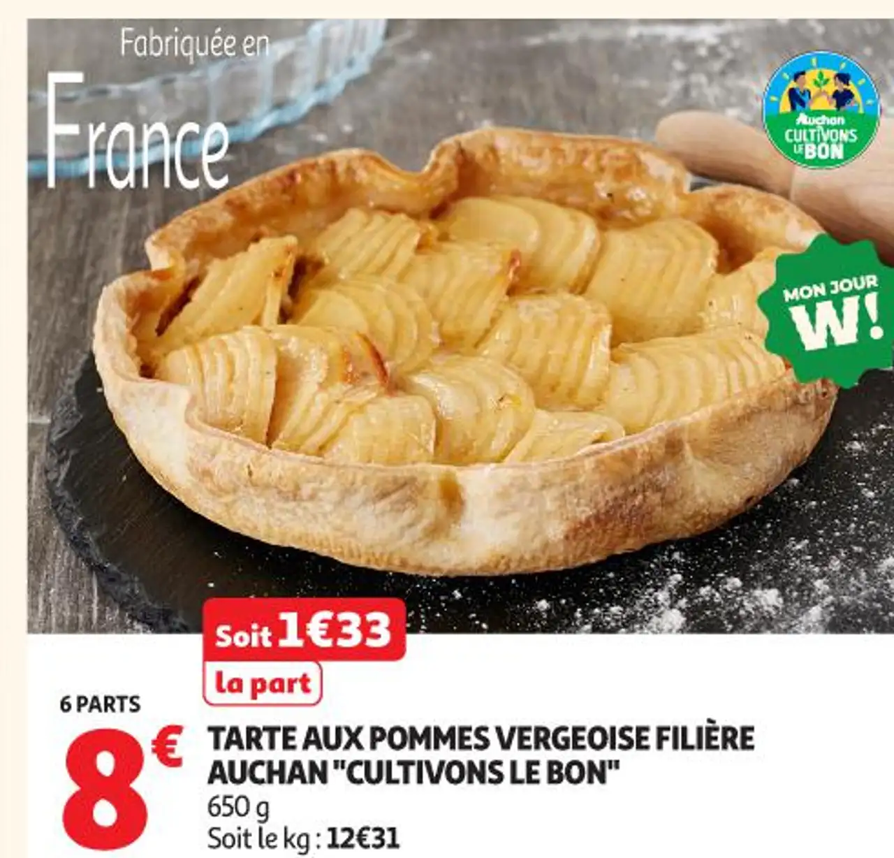 TARTE AUX POMMES VERGEOISE FILIÈRE AUCHAN "CULTIVONS LE BON"