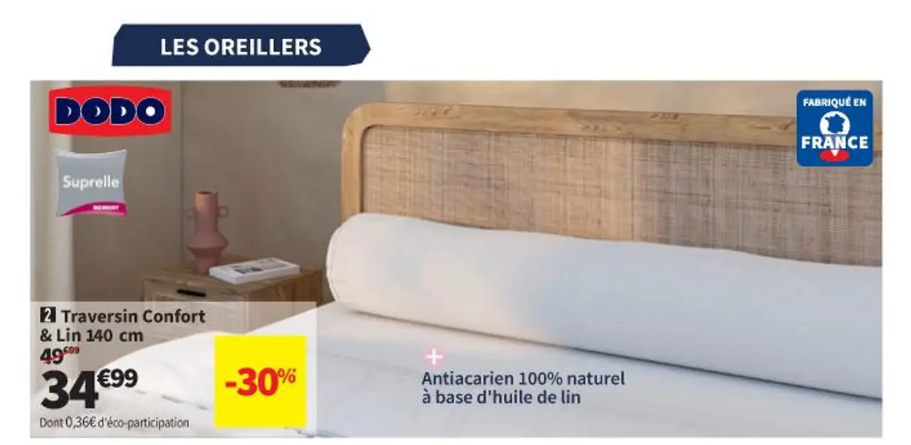 Traversin Confort & Lin 140 cm