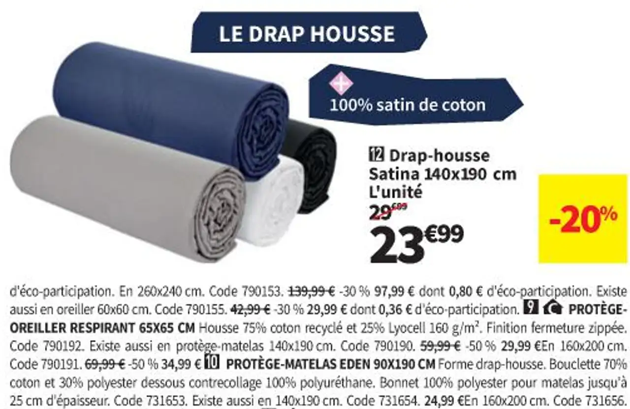 Drap-housse Satina 140x190 cm L'unité