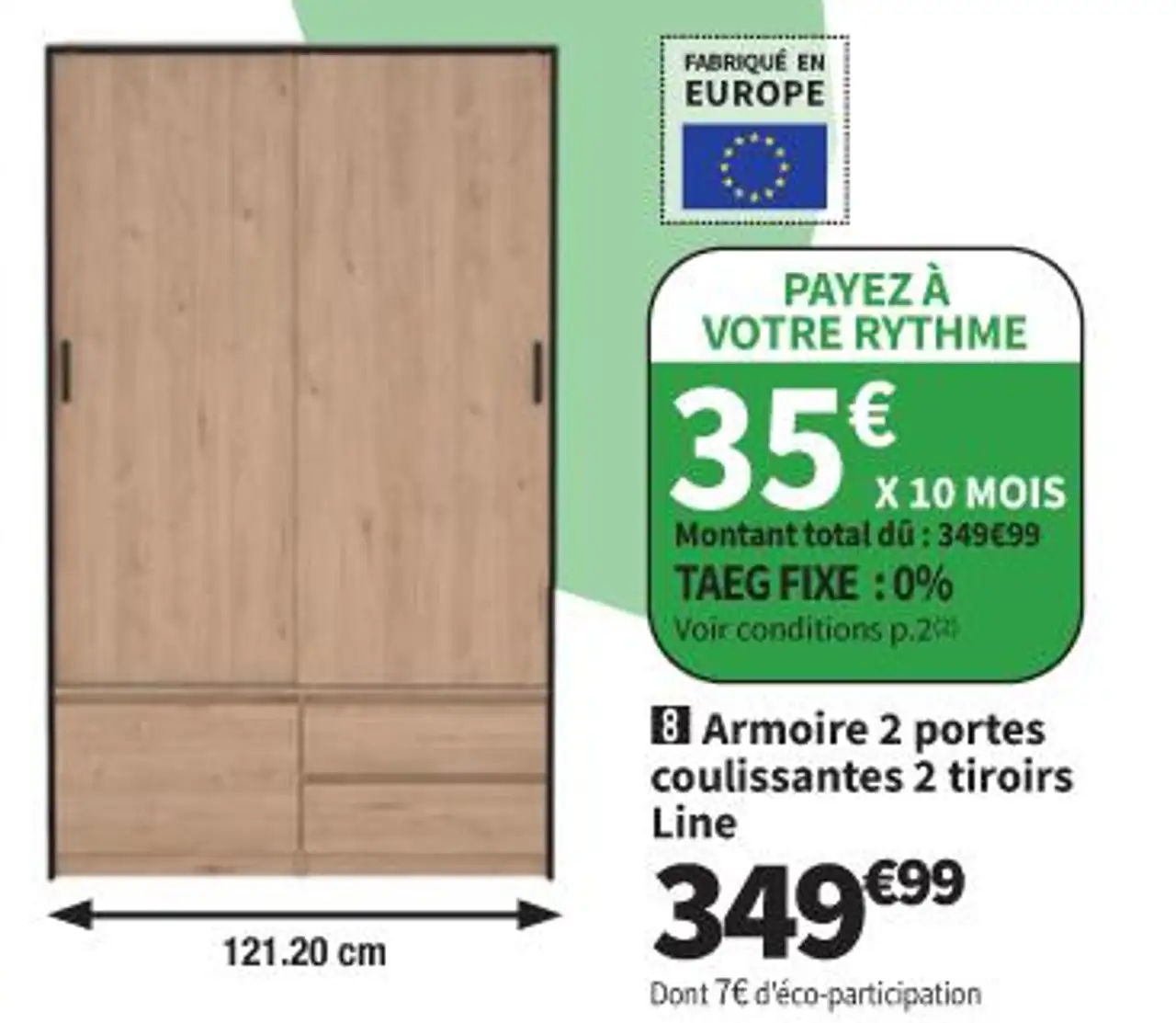 Armoire 2 portes coulissantes 2 tiroirs Line