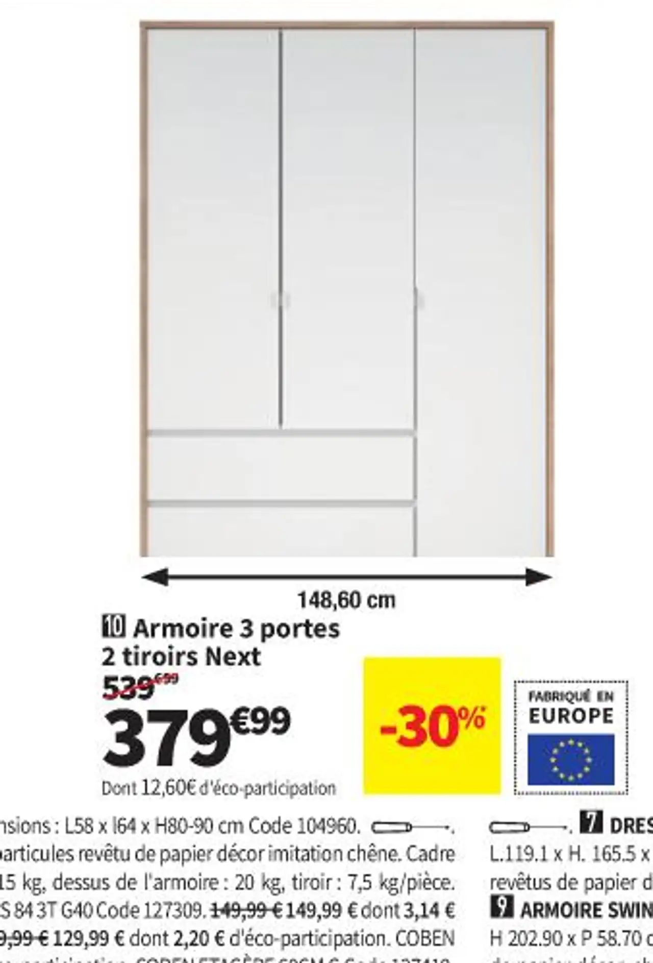 Armoire 3 portes 2 tiroirs Next