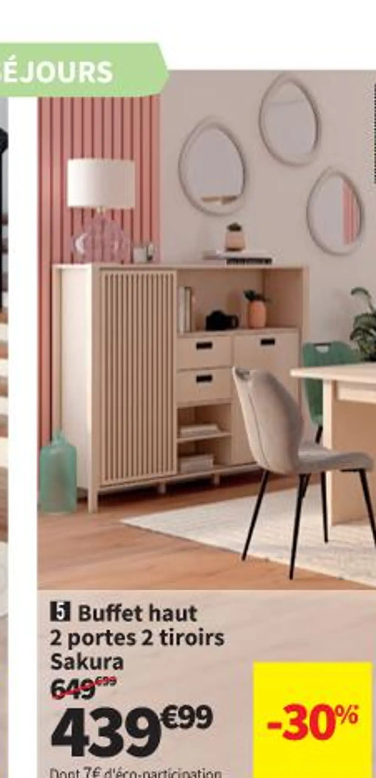 Buffet haut 2 portes 2 tiroirs Sakura