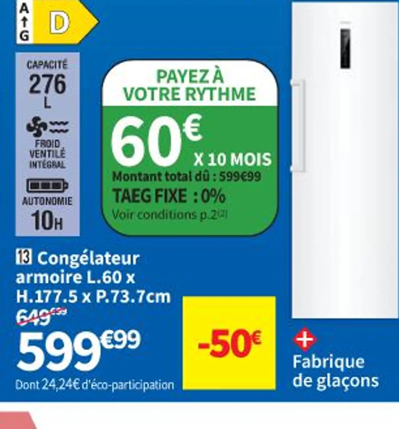Haier Congélateur armoire L.60 x H.177.5 x P.73.7cm