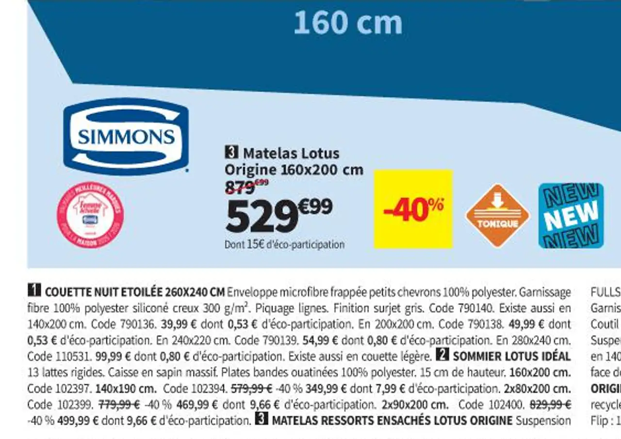 Matelas Lotus Origine 160x200 cm