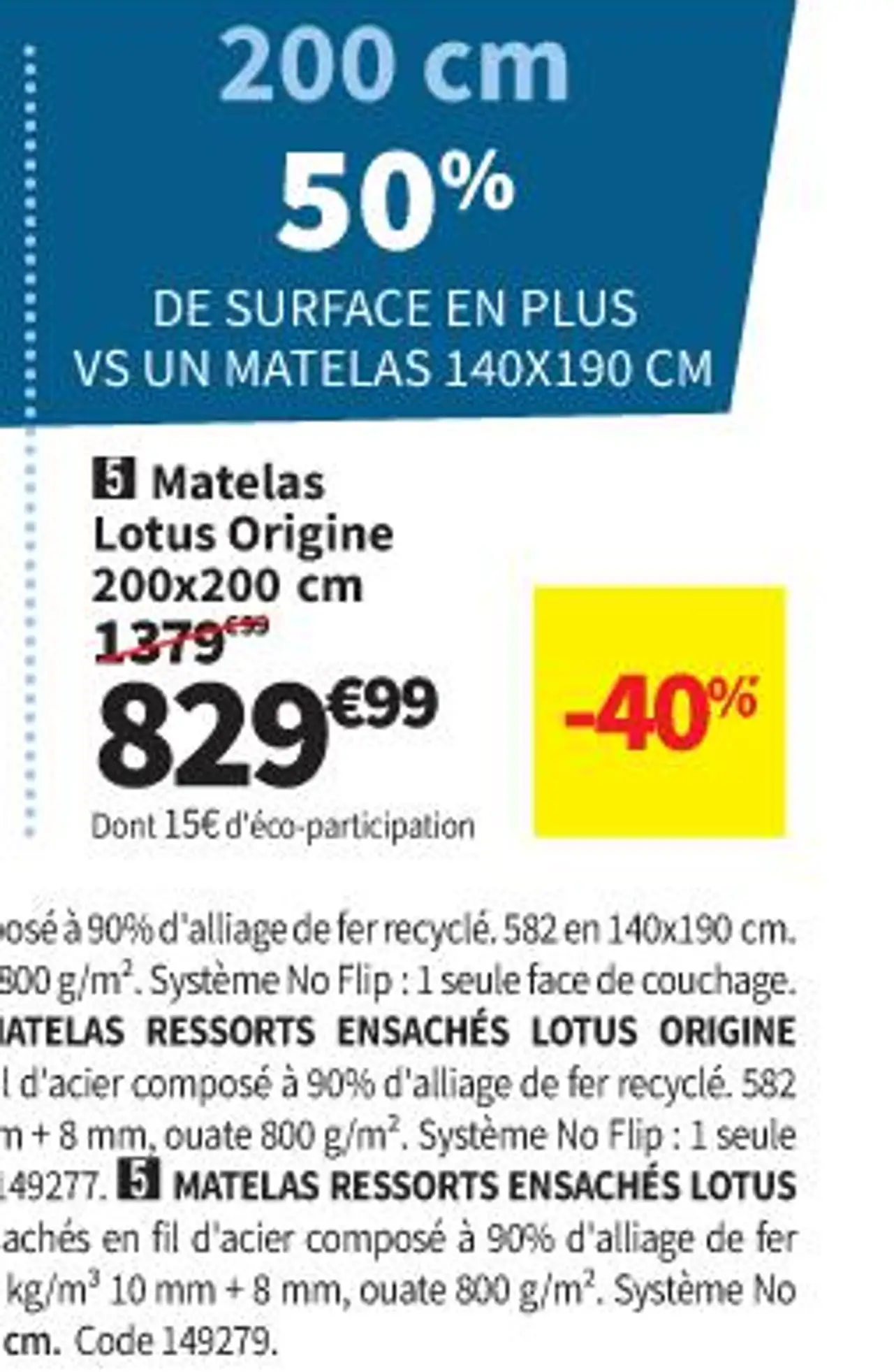 Matelas Lotus Origine 200x200 cm