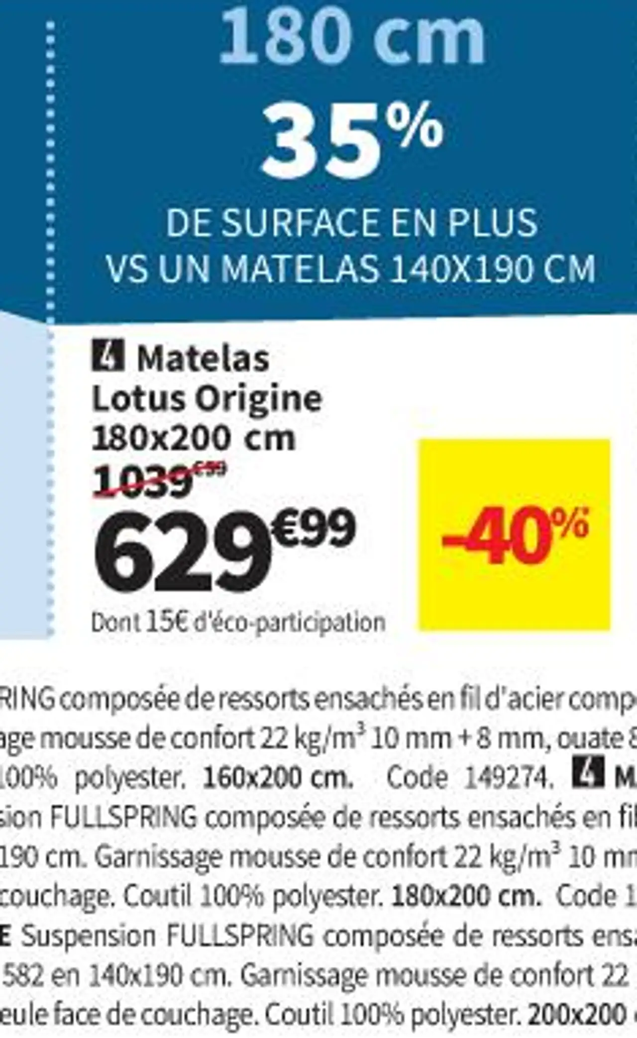 Matelas Lotus Origine 180x200 cm
