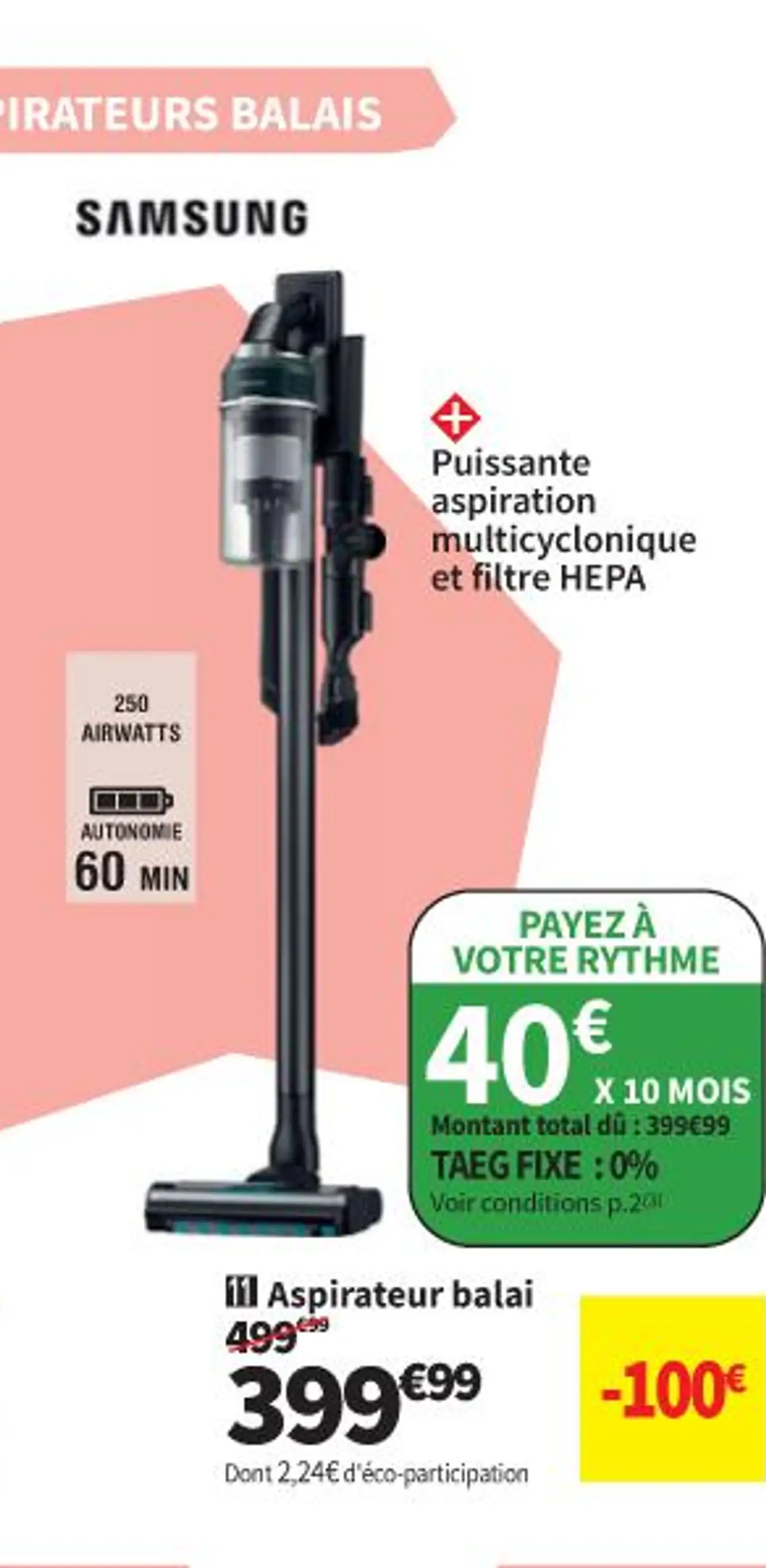 Aspirateur balai SAMSUNG VS70H25XLT/WD