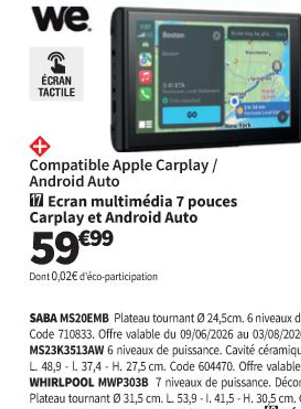 WE Ecran multimédia 7 pouces Carplay et Android Auto