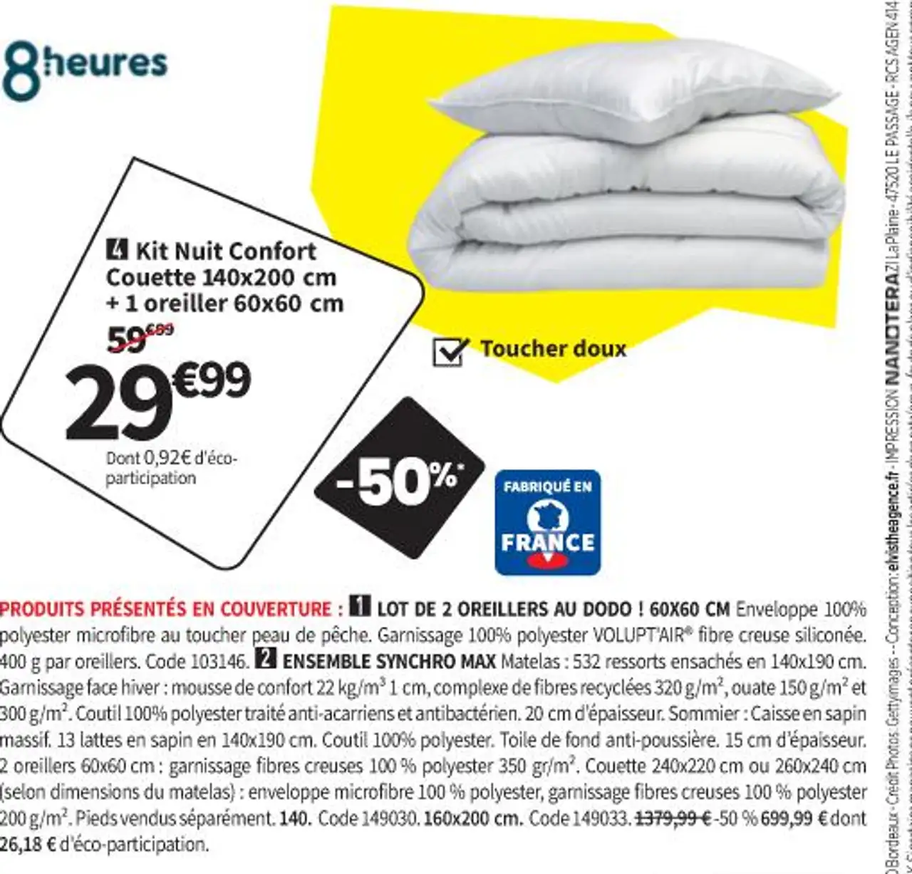 Kit Nuit Confort Couette 140x200 cm + 1 oreiller 60x60 cm