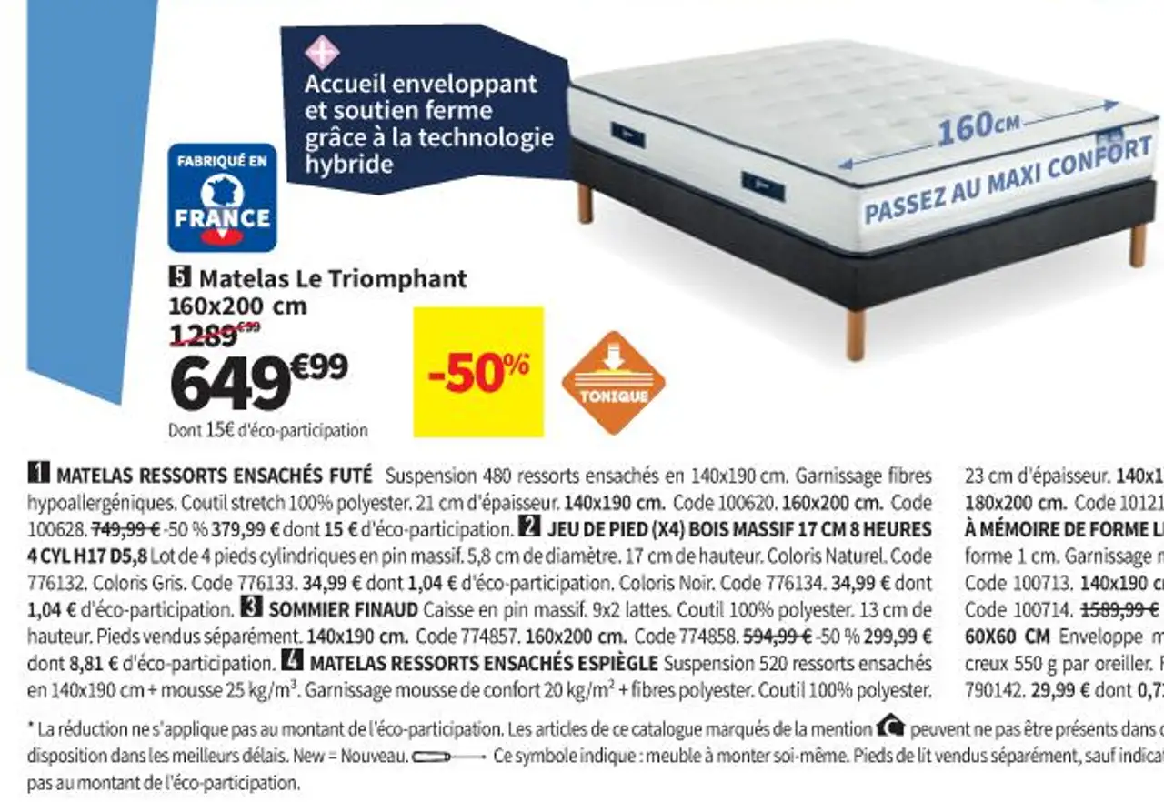 Matelas Le Triomphant 160x200 cm