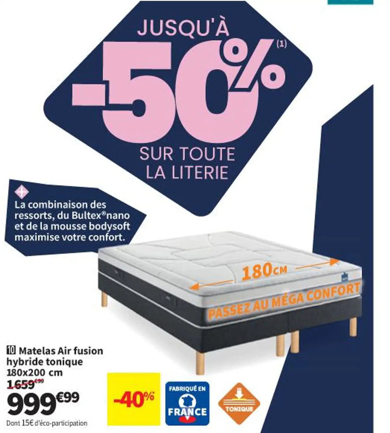 BULTEX Matelas Air fusion hybride tonique 180x200 cm