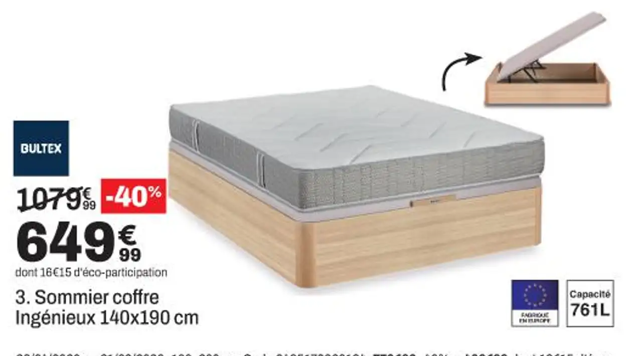 Bultex Sommier coffre Ingénieux 140x190 cm