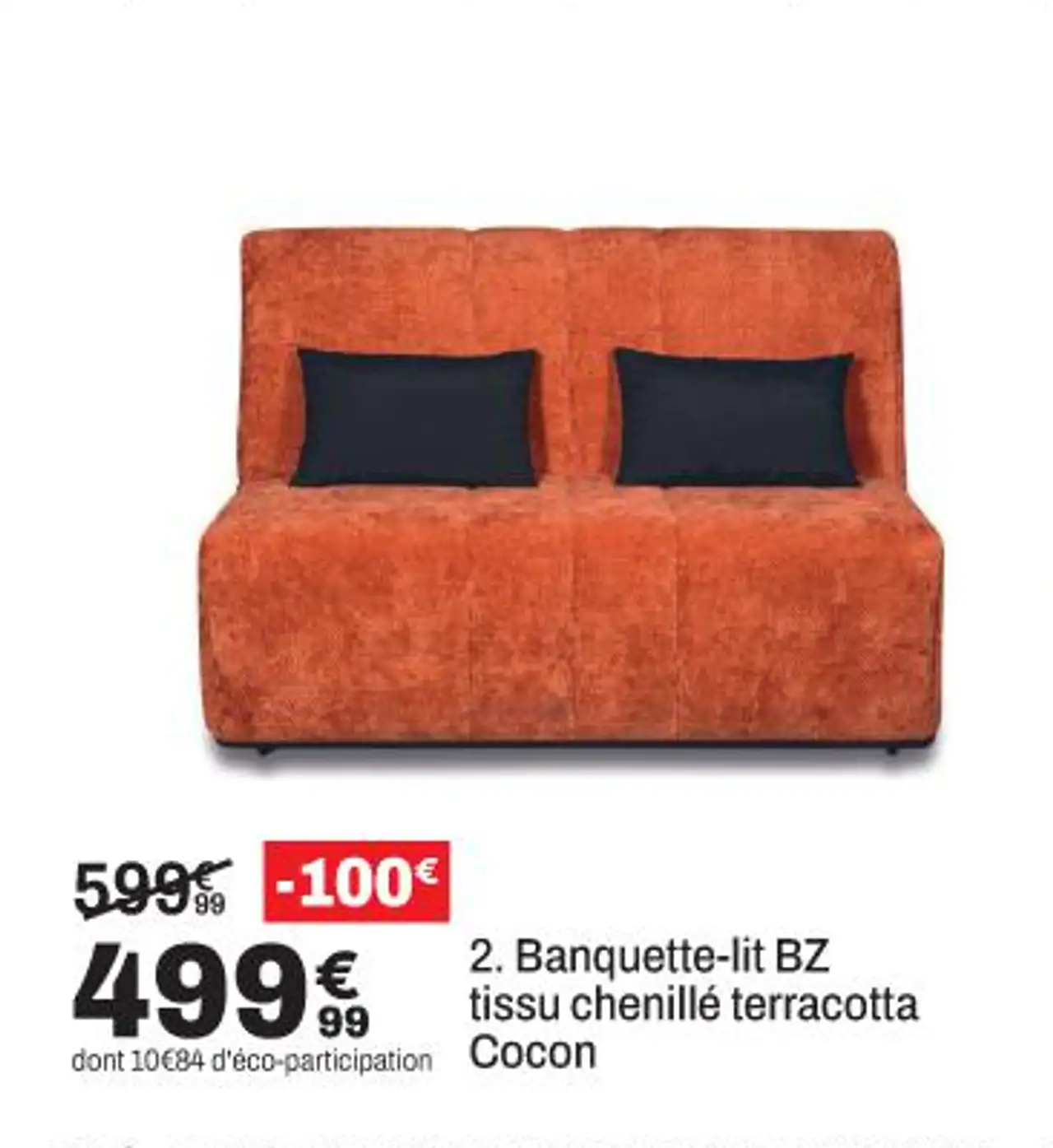 Simmons Banquette-lit BZ tissu chenillé terracotta Cocon