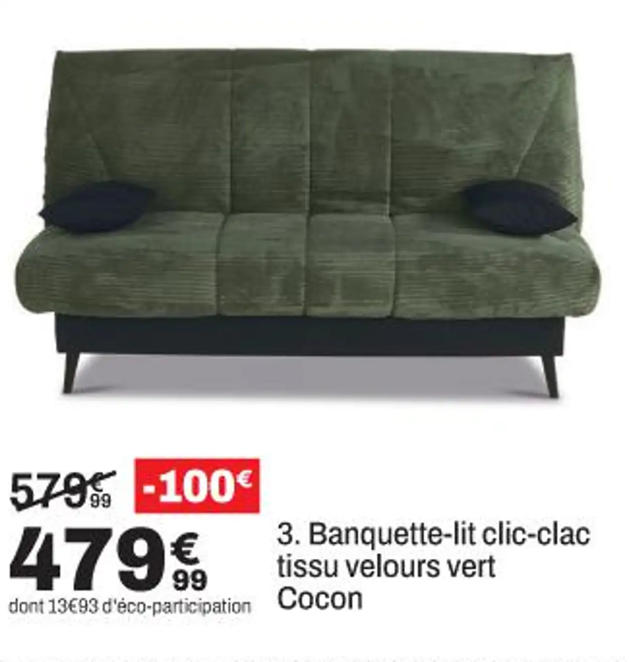 Simmons Banquette-lit clic-clac tissu velours vert Cocon
