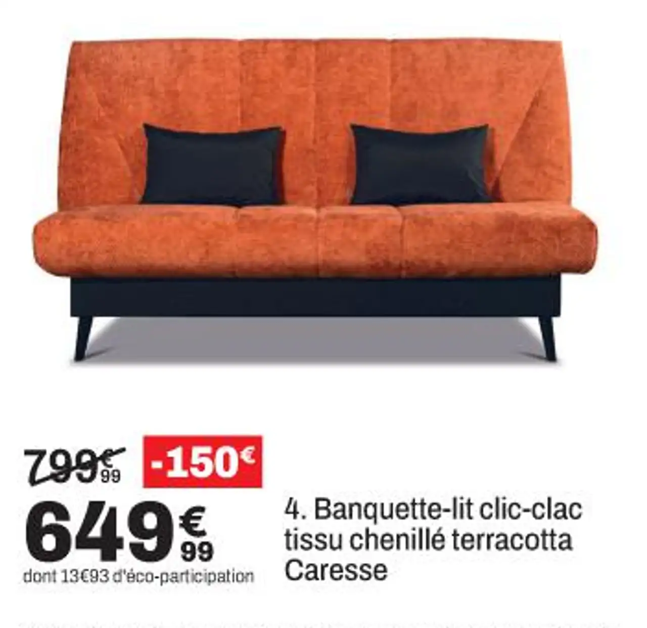 Simmons Banquette-lit clic-clac tissu chenillé terracotta Caresse
